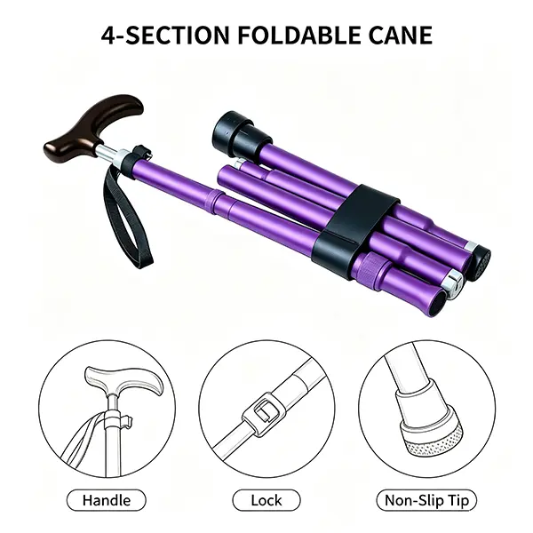 Adjustable high-end comfortable folding canes with wooden handrails, aluminum alloy portable cane, rubber bases, and non-slip walking sticks for the elderly,durable walking stick,Ergonomic Hardwood Walking Cane,bordones para caminar Foldable Hiking Stick