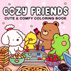 1pc COZY FRIENDS coloring book, Doodle Books For Adults And Kids, Simple And Big Designs For Relaxat colouring books, suitable for boys and girls, zero foundation drawing to relieve stress, Christmas gift, Back to school gifts