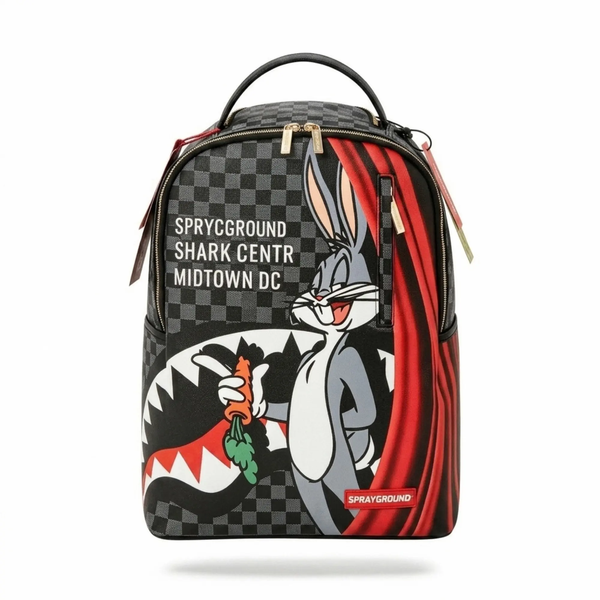 Looney Tunes Bugs Bunny Wasup Backpack Checkered Shark Mouth Graphic School Bookbag Water Resistant Streetwear Laptop Bag