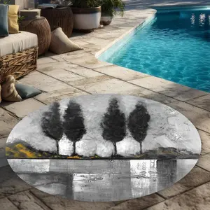 Begin Home Decor C1COAR551RF2XK 5 x 5 ft. Grayscale Industrial Landscape Rug - Round Outdoor Area Decor