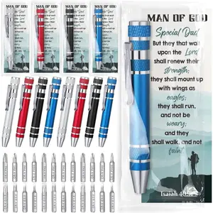 12 Set 8 in 1 Mini Screwdrivers Pen Father's Day Christian Church Man of God Bulk with  Verse Bookmark Portable Tool Gadget Stuffers for Men Day Husband Pastor