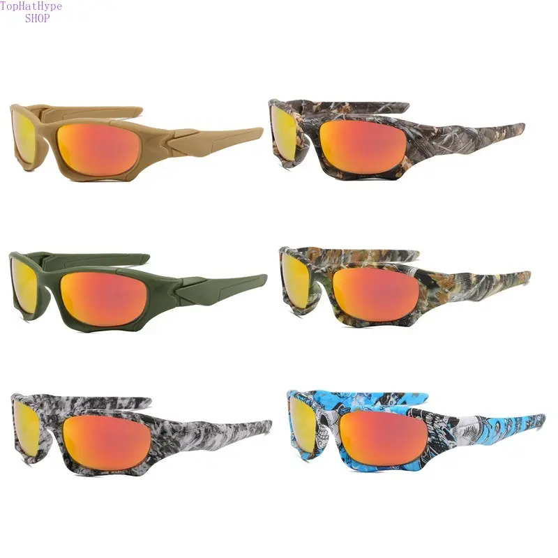 Men's Polarized Sports Sunglasses with Military Green Camo Frame, Anti-Glare and Windproof for Fishing and Hiking, Sports Outdoor Sunglasses, Men's Sunglasses