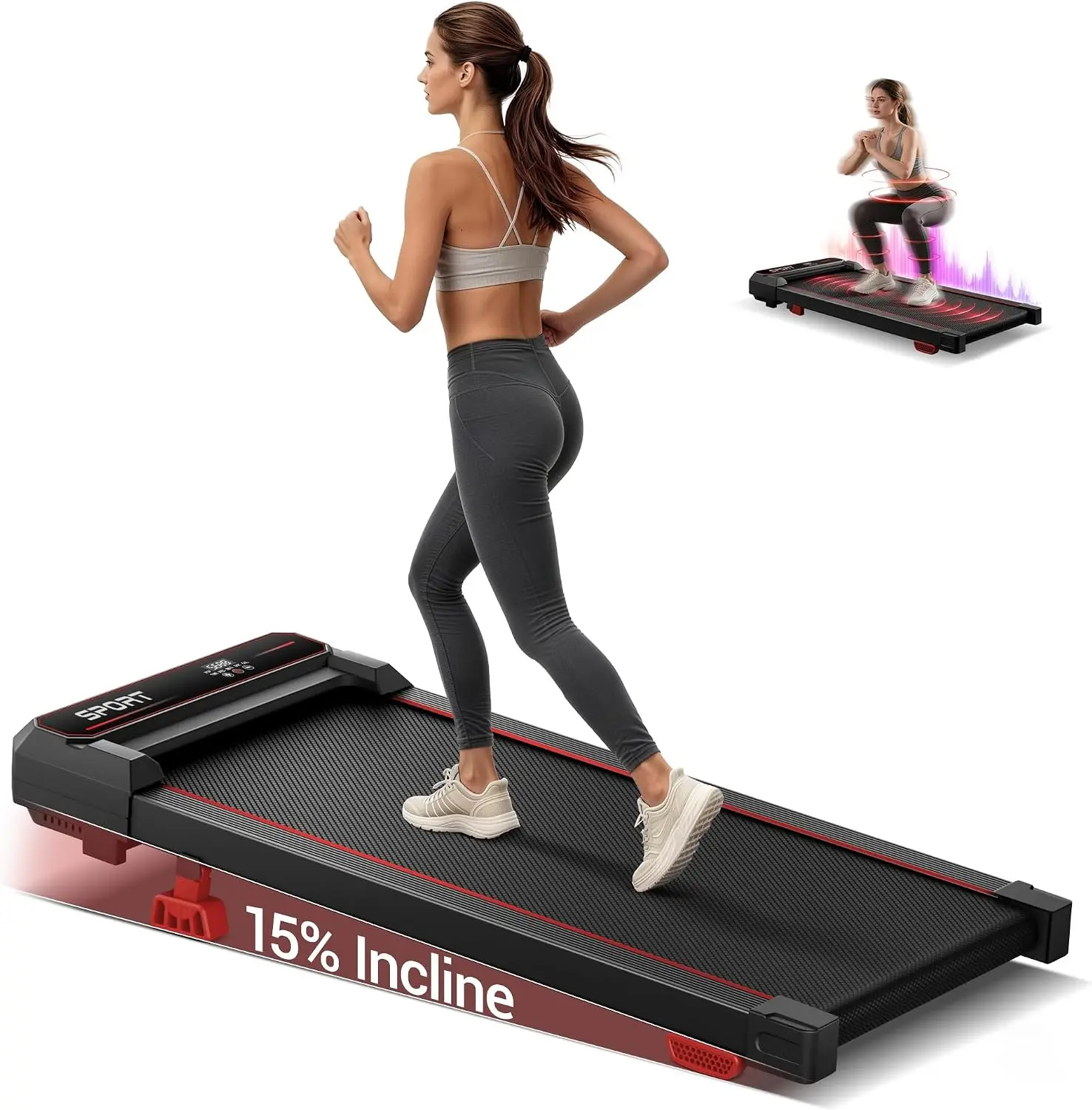 UMAY 3 Mode Vibration Treadmill with 15 Percent Incline and Remote Control 3.0HP Under 40dB 300LBS Capacity Portable Walking Pad for Home Office Desk Workers