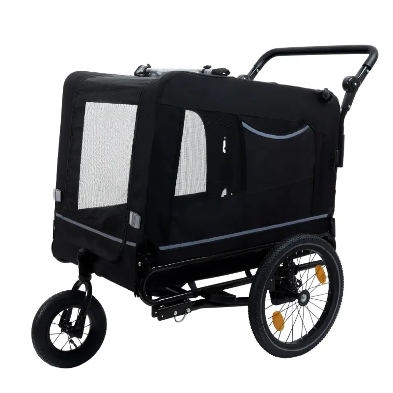 Extra Large 2-in-1 Pet Bike Trailer & Push Cart for Cycling & Daily Use - Detachable Bike Hitch, Push Handle, Zipper, All-Terrain Wheels, Quick Release Wheel, Non-Slip Floor, Internal Leash, 21in Shoulder Height, 31in Length, 88lbs Capacity, Black, Detach
