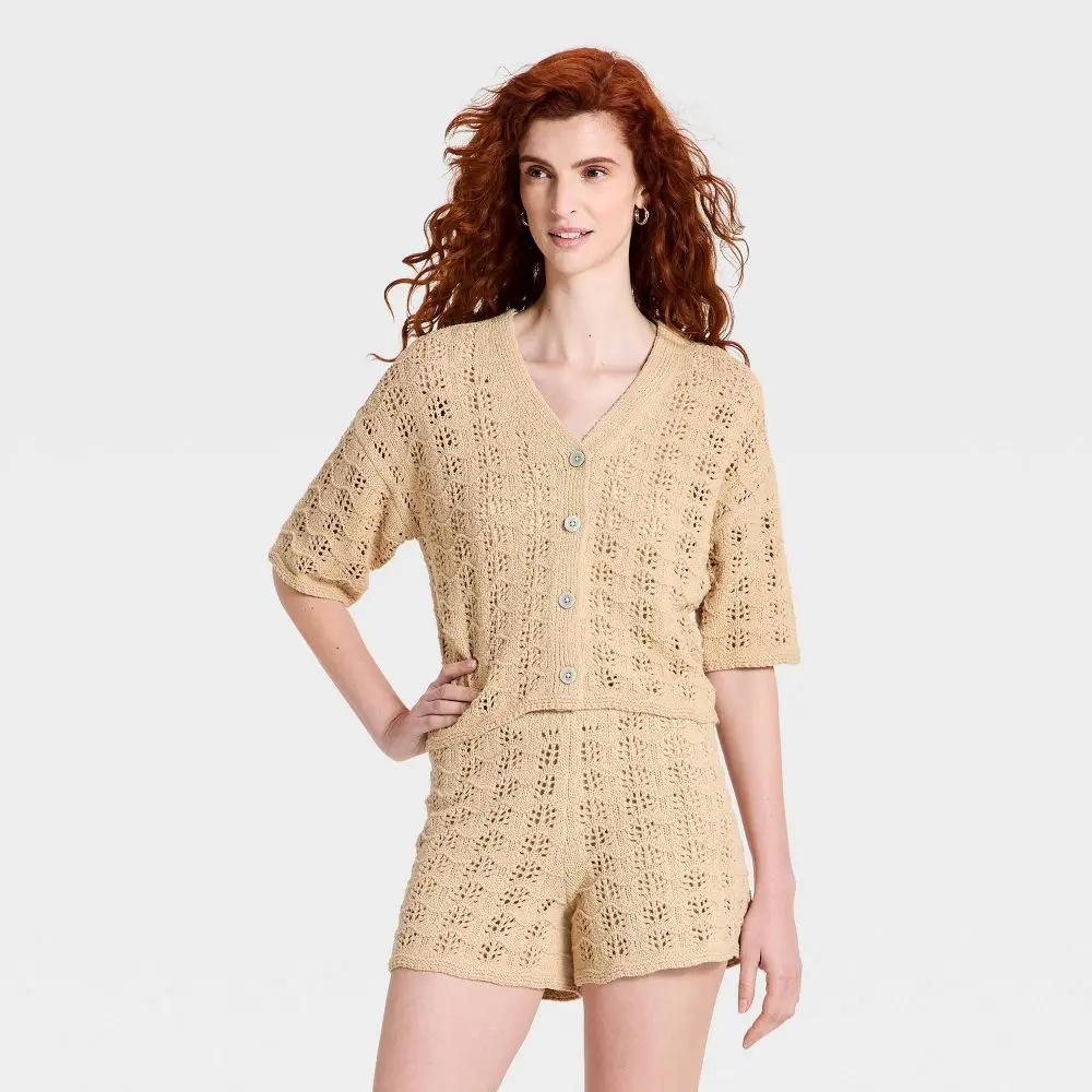 Universal Thread Women's Short Sleeve Cardigan Sweater - Layering Knitwear
