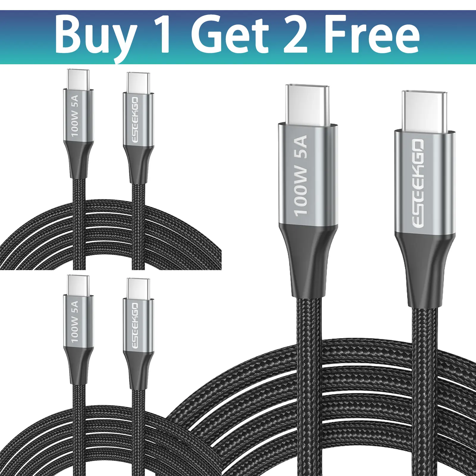 [Buy 1 Get 2 Free]-100W USB C to USB C Cable Fast Charging Compatible for iPhone 17 16 15 Pro Plus Max Macbook Pro, iPad Pro, Laptop, Samsung Smartphone Universal Cellphone Charger Cord, High Speed & Data Sync Type C Cables Durable Device