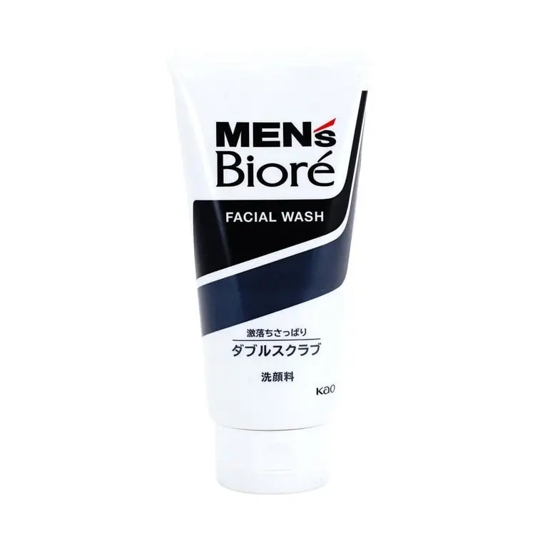 Biore Men's Double Scrub Facial Cleanser, Face Wash Cleanser, Men's Face Care Products - 130ml, Fresh, Two Types Of Scrub Beads