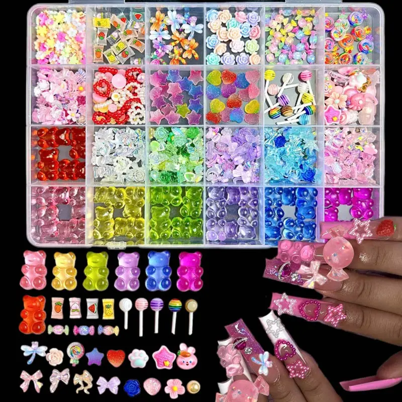 Macaron Color Nail Art Decorations, 3D Soft Candy Bear & Lollipop Mix, Nail Art Rhinestones / Flatback Crystals / Multi-Color, DIY Nail Accessories, Manicure Supplies, Halloween Christmas Birthday Gifts for Women, Nail Art Supply