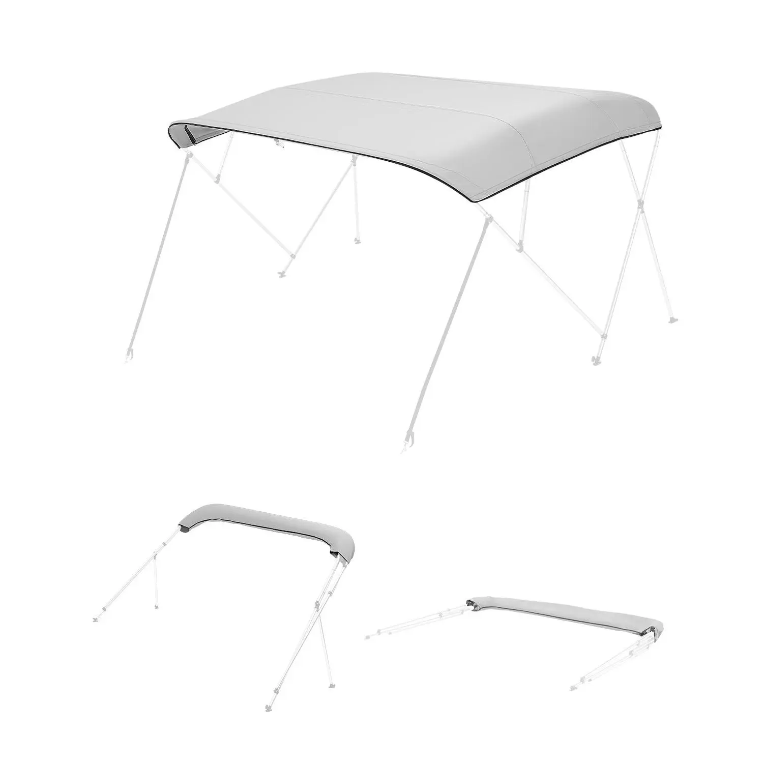 4 Bow Bimini Top Replacement Cover, 8 ft Long Durable 600D Marine Grade Waterproof Sun Shade Boat Canopy with Storage Boot, Easy Install Zipper Sleeve Awning, 96"L x (97"-103")W, Gray (No Frame)