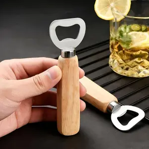 Natural Wood Handle Beer Opener, Classic Stainless Steel Bottle Cap Remover, Ergonomic Non-Slip Wood Handle Bottle Opener for Beer, Soda, Barware, Kitchen & Outdoor Use