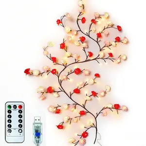Rose Magic Willow Tree Light, 3 Color Rose Branch Lights, LED Wall Lamp with Remote Control, Indoor Bedroom Wedding Valentine's Day Decor, Led Mood Light