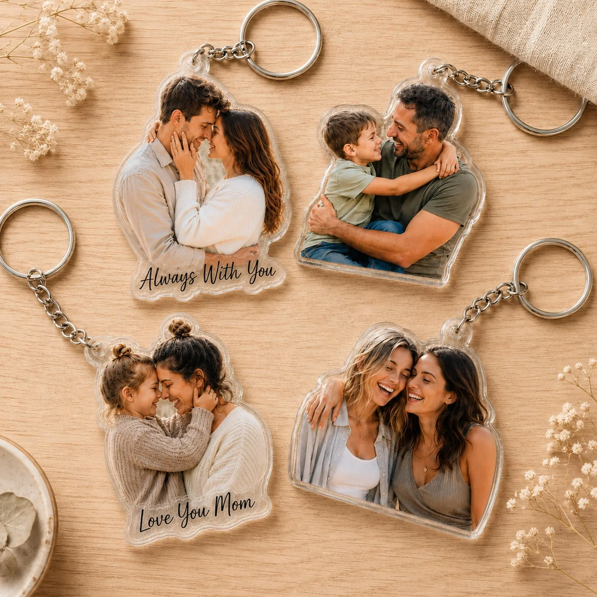 Personalized Photo Keychain, Custom Die Cut Acrylic Photo Keyring, Family Keepsake Keychain, Fathers Day Gift for Dad
