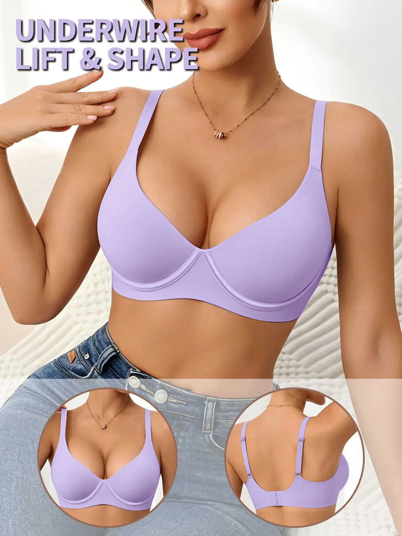 Jelly Bra for Daily Comfort, Solid Color, Slimming, Sexy, Anti-Sag, Underwire, Medium Support, Fitted, Casual, Women's Bras