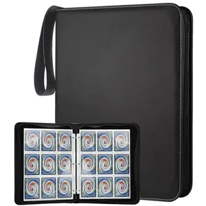 Trading Card Binder 900 Pockets, 9-Pocket Card Collection Binder with 50 Pcs Removable Sleeves, Card Binder with Zipper & Handle, Multi-use Trading Card Holder for Game/Football/Baseball Card (Black)
