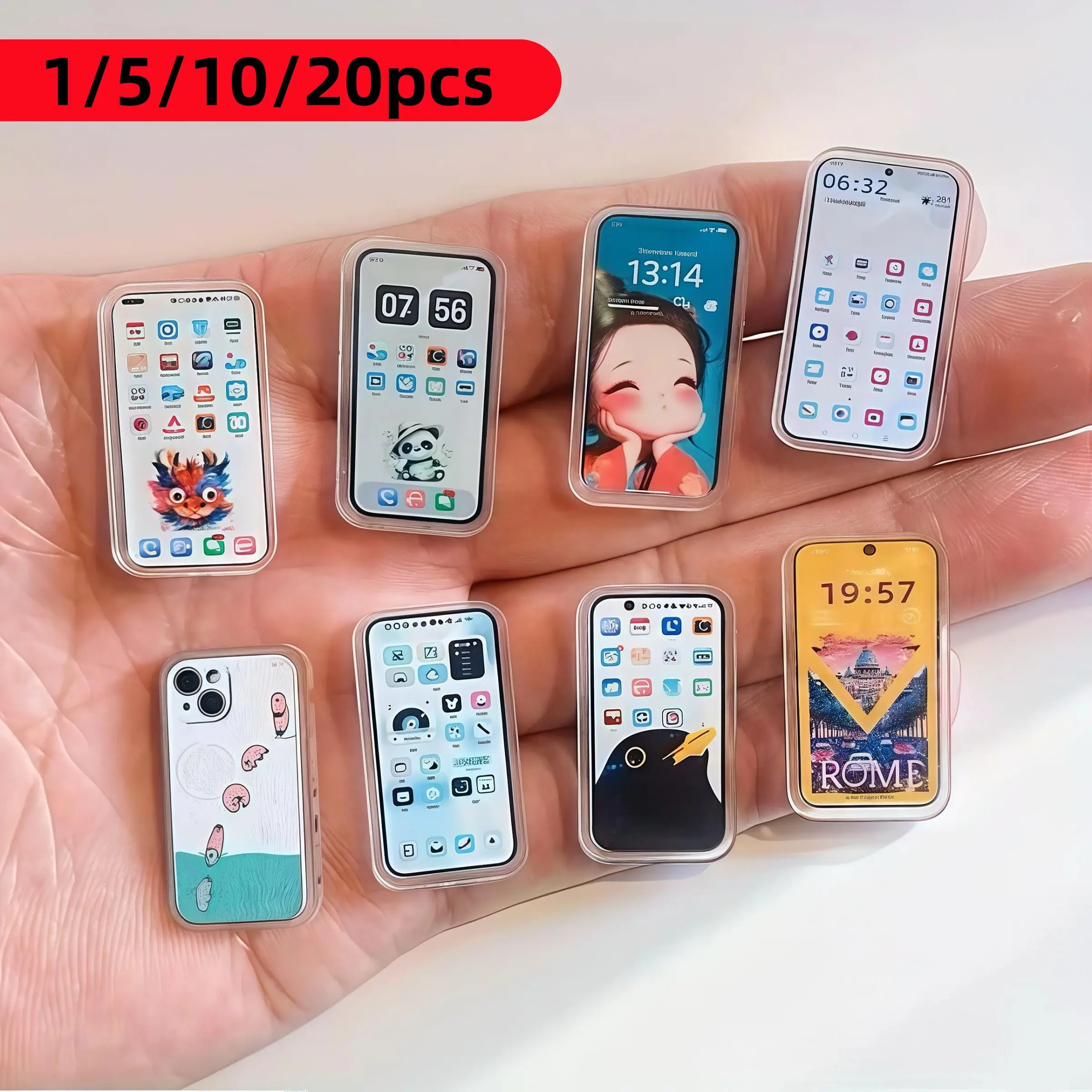 5/20 Pack Mini Acrylic Smartphone Models for Dollhouse, Cute Portable Decorations, Random Patterns, Room Scene Decoration, Miniature Models