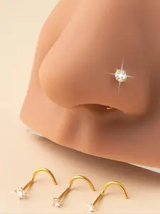 Women's Small Stainless Steel Zirconia Nose Ring, Rhinestone Decorative Jewelry, Stylish Accessory for Daily Wear