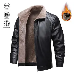 Men's black fur integrated jacket, the outer layer is tough leather, the inner is soft and light brown fluff, windproof and warm, a must-have classic style, fashionable and stylish, suitable for many occasions