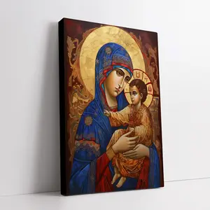 Elegant Frame Orthodox Saint Wall Art - Virgin Mary and Infant Christ, Vintage Canvas Painting, Suitable for Living Room and Decoration, Perfect Choice for Christmas and New Year Celebrations