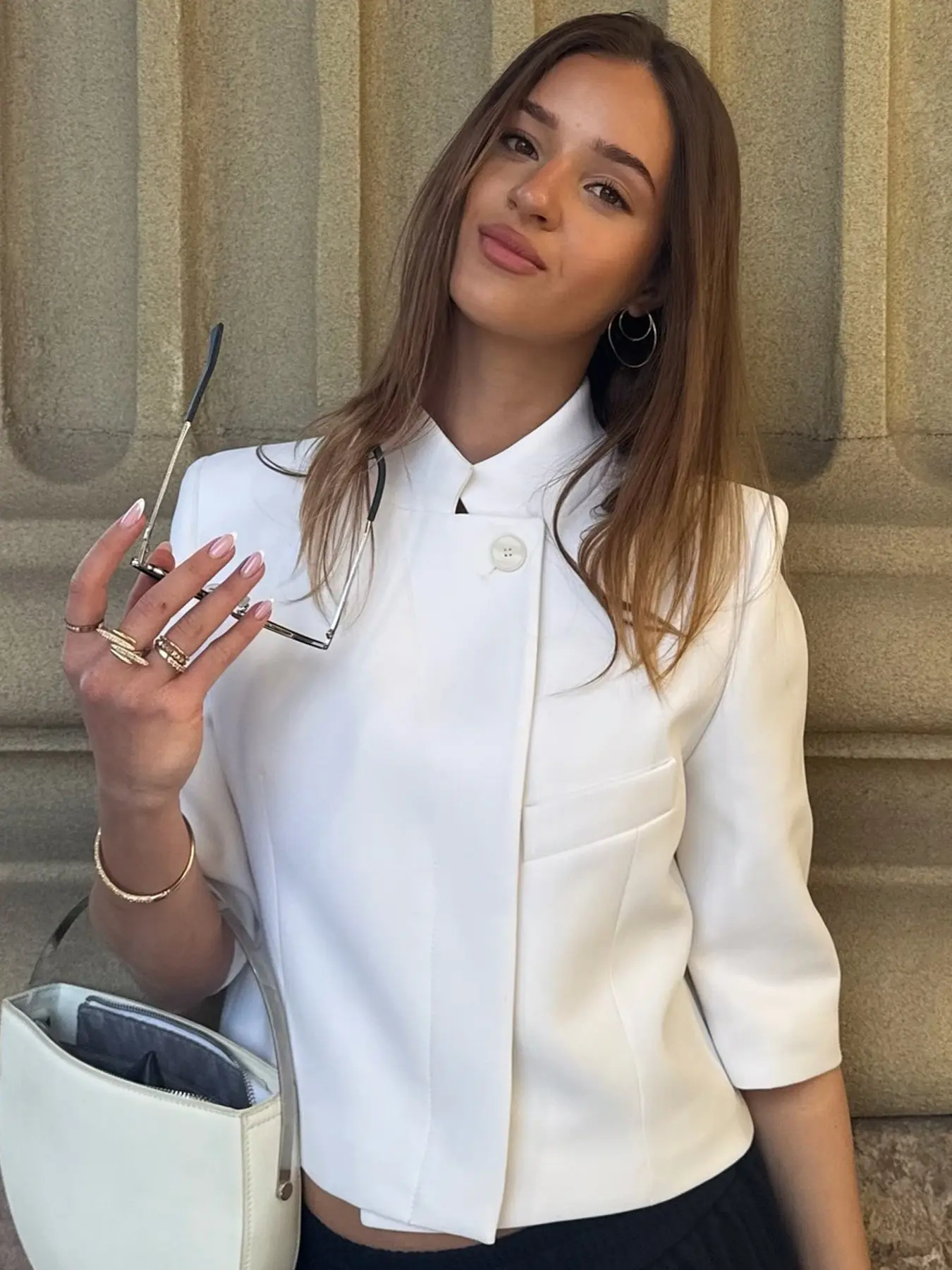 Asymmetric White Crop Blazer Button Up Blazer Woman Summer 2026 Office Wear Woman Button Short Sleeve Blazers For Woman Fashion High Street Suit Jacket Outdoor Outerwears