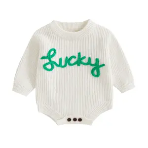 Babamoon Toddler Baby Boys Girls St. Patrick's Day Sweater Romper Long Sleeve Lucky Embroidery Bodysuit Newborn Irish Clothes