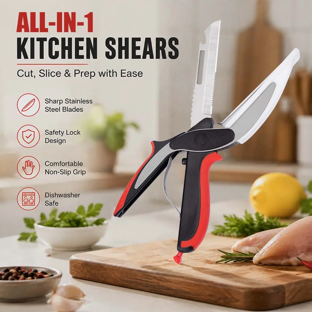 ALL-IN-1KITCHEN SHEARS Upgraded Kitchen Scissors with Cutting，Board (Gen 2) - Stainless Steel Food Shears with Safety Lock, Multipurpose Cutter for Meat,Vegetables, Cheese & Fruit backtoschool