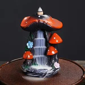 Creative Mushroom House Design Resin Incense Burner, Decorative Waterfall Backflow Effect Incense Holder for Home Living Room Bedroom,  Decoration Items, Fragrance Incense