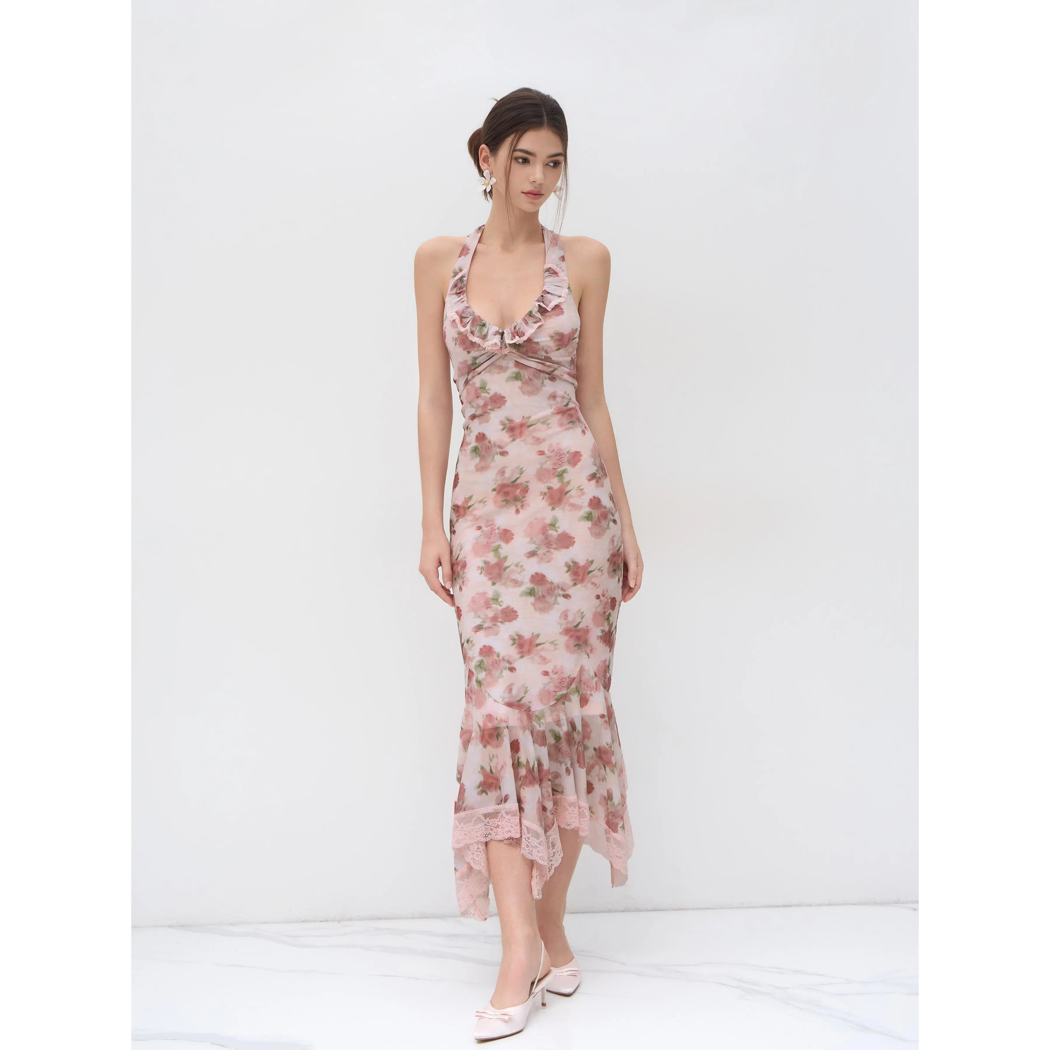 Cider Halter Neckline Floral Ruched Lace Trim Ruffle Maxi Dress - TikTok Shop Cider Halter Neckline Floral Ruched Lace Trim Ruffle Maxi Dress - TikTok Shop