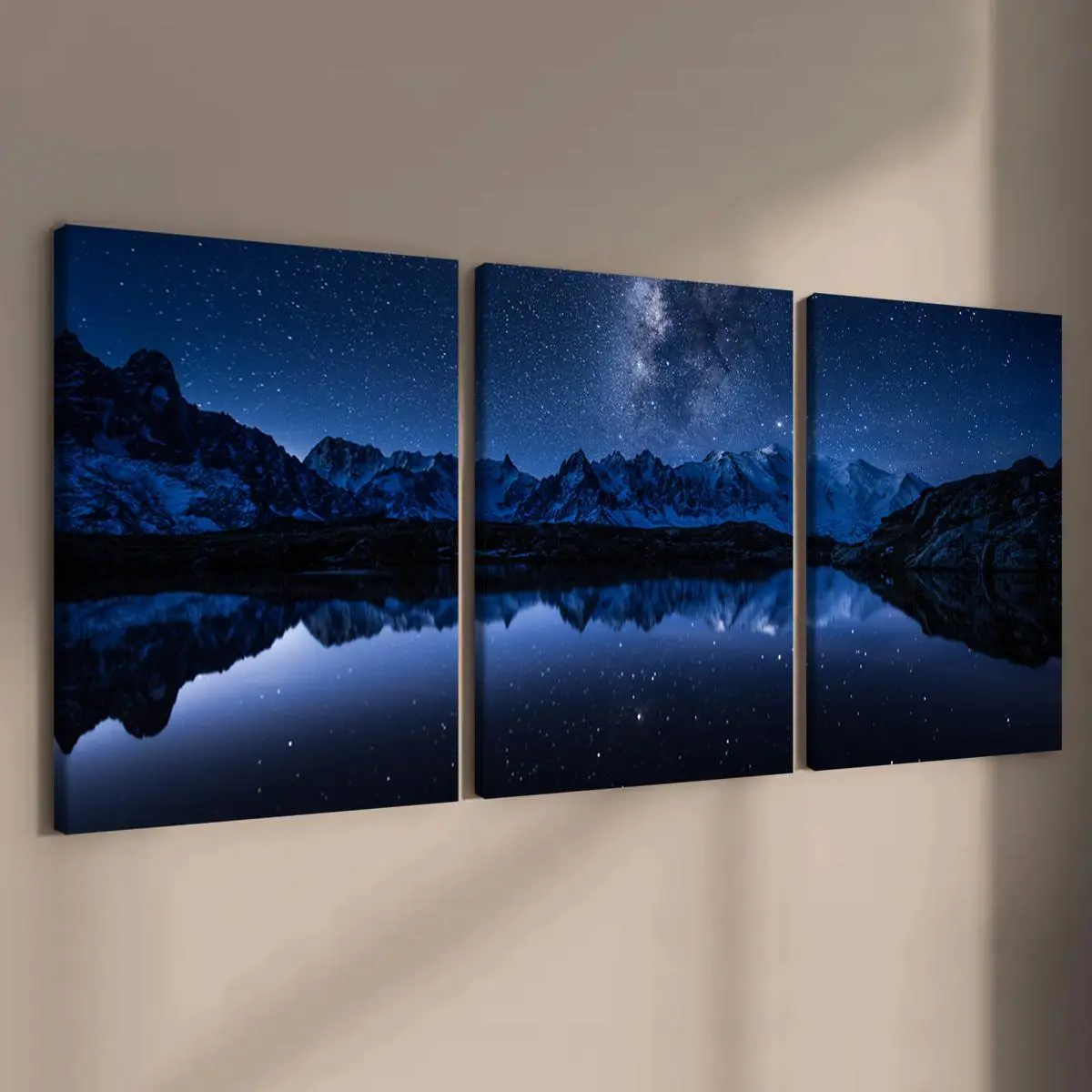 Starry Sky Pattern Wooden Framed Triple Canvas Painting, 3 Counts Modern Art Wall Decor, Art Work For Wall Decor, Wall Art for Home Living Room Bedroom Office