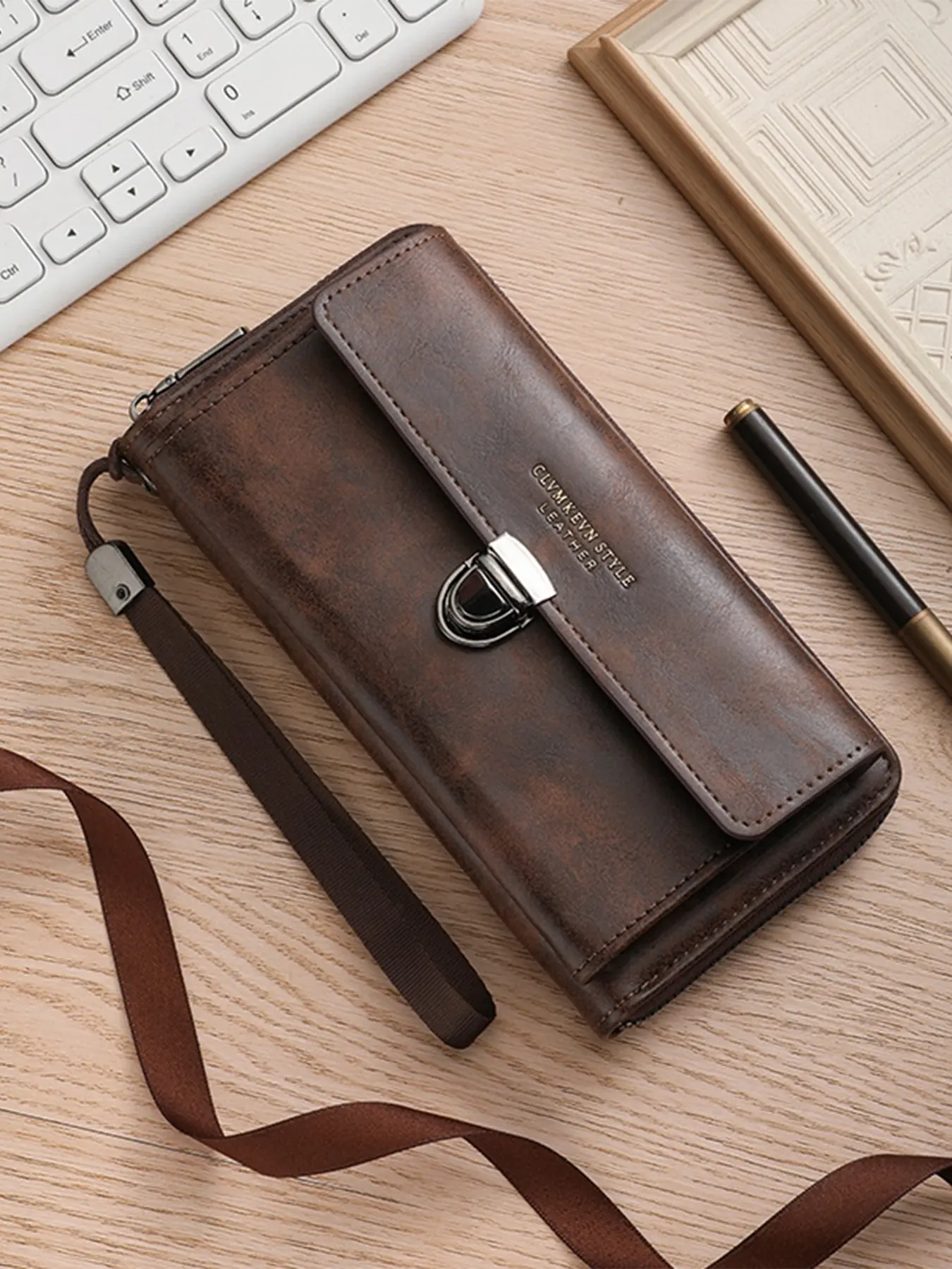 Men's Business Handbag Large Capacity Wallet Clutch Bag with Zipper, Elite Style, Birthday Gift, Holiday Present, Family Party, Thanksgiving, Christmas