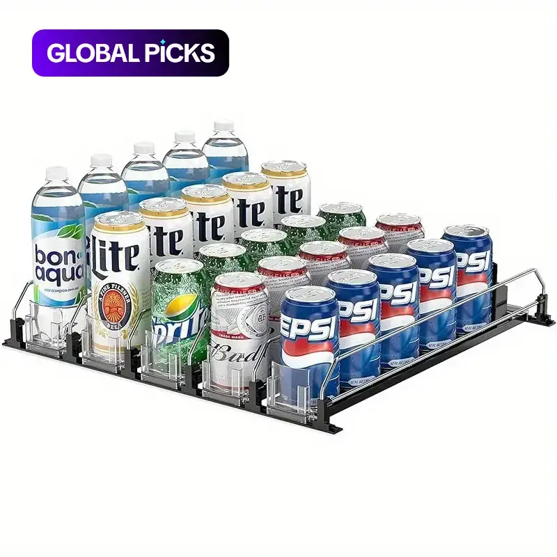 Refrigerator Self-Pushing Beverage Dispenser, Adjustable Beverage Slide Organizer for Fridge, Fridge Organizers and Storage, Refrigerator Storage Accessories, Easy-to-Clean Drink Dispenser for Pantry and Kitchen #GLOBAL PICKS