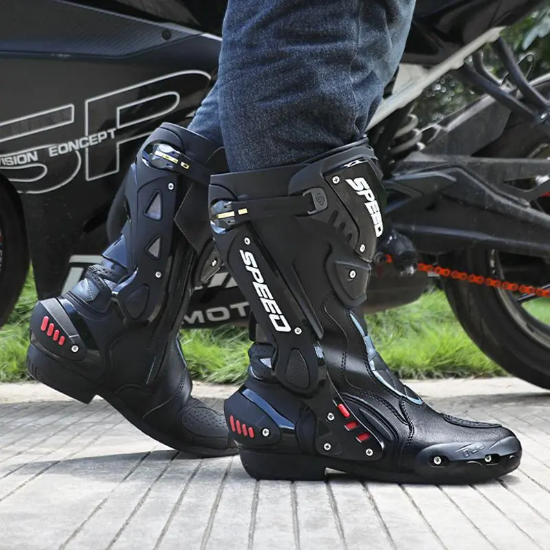 Professional motorcycle riding boots for both men and women, suitable for all seasons, non-slip and wear-resistant, high-top protective motorbike shoes, comfortable and breathable, ideal for long-distance riding gear