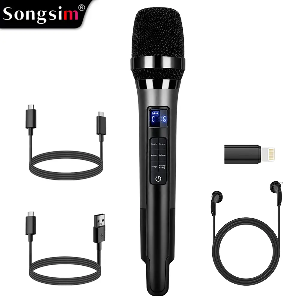 Songsim H20 All-in-One Karaoke Live Microphone with Built-in Sound Card, Bluetooth Wireless Accompaniment & Type-C OTG Plug and Play, Zero Latency Anti-Interference Mic with Reverb Dodge Mode for Home Karaoke Car Live Streaming Recording