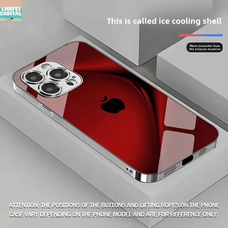 Liu Fei DigitalCreative New Minimalist Red Purple Gray Blue Green Brown Apple Trendy Fashion Full Edge Wear-resistant Electroplated Glass Phone Case Compatible with iPhone 11,12, 13, 14, 15, 16,17 PIUS, Pro, and Promax, including Pro and Pro Max