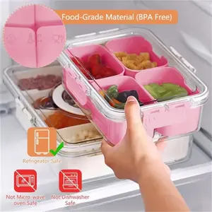 1 pack Snackle Box Container, 4 Compartment Divided Serving Tray with Lid, Multipurpose Food Organizer, Snack Box Container for Candy, Fruit and Snacks, Plastic Storage Containers, Bpa Free Plastic, Great for Gatherings, Outings, Parties and Entertaining