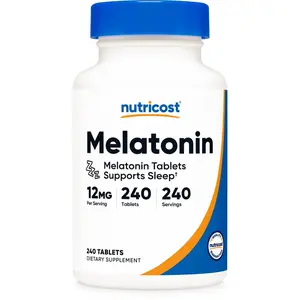 Nutricost Edible Melatonin Vitamin Dietary Supplement - 12mg Per Serving, 240 Tablets, Non-GMO, Gluten-Free, for Adults' Bedtime Routines, Healthcare Support