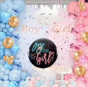 154 Pcs Gender Reveal Pink Blue Balloons with Black Boy or Girl Balloon