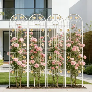 4 Pack Metal Garden Trellis 71" x 19.7" Rustproof Trellis for Climbing Plants Outdoor Flower Support Cream White