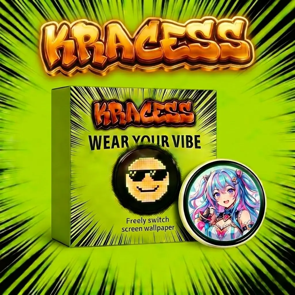 KRACESS Smart Touchscreen Digital Badge App Bluetooth Control E-Badge Pins DIY Photo GIF Display Customizable Anime & Soccer Star Wallpapers Portable Collectibles Holiday Gifts for Men Women