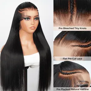 【SUPER DEAL】Alipearl Hair 24 Inch 250% Density Human Hair Wig Pre Braided Glueless Ready To Go Wig Straight 13*4 Lace Front Wig FallFreshness