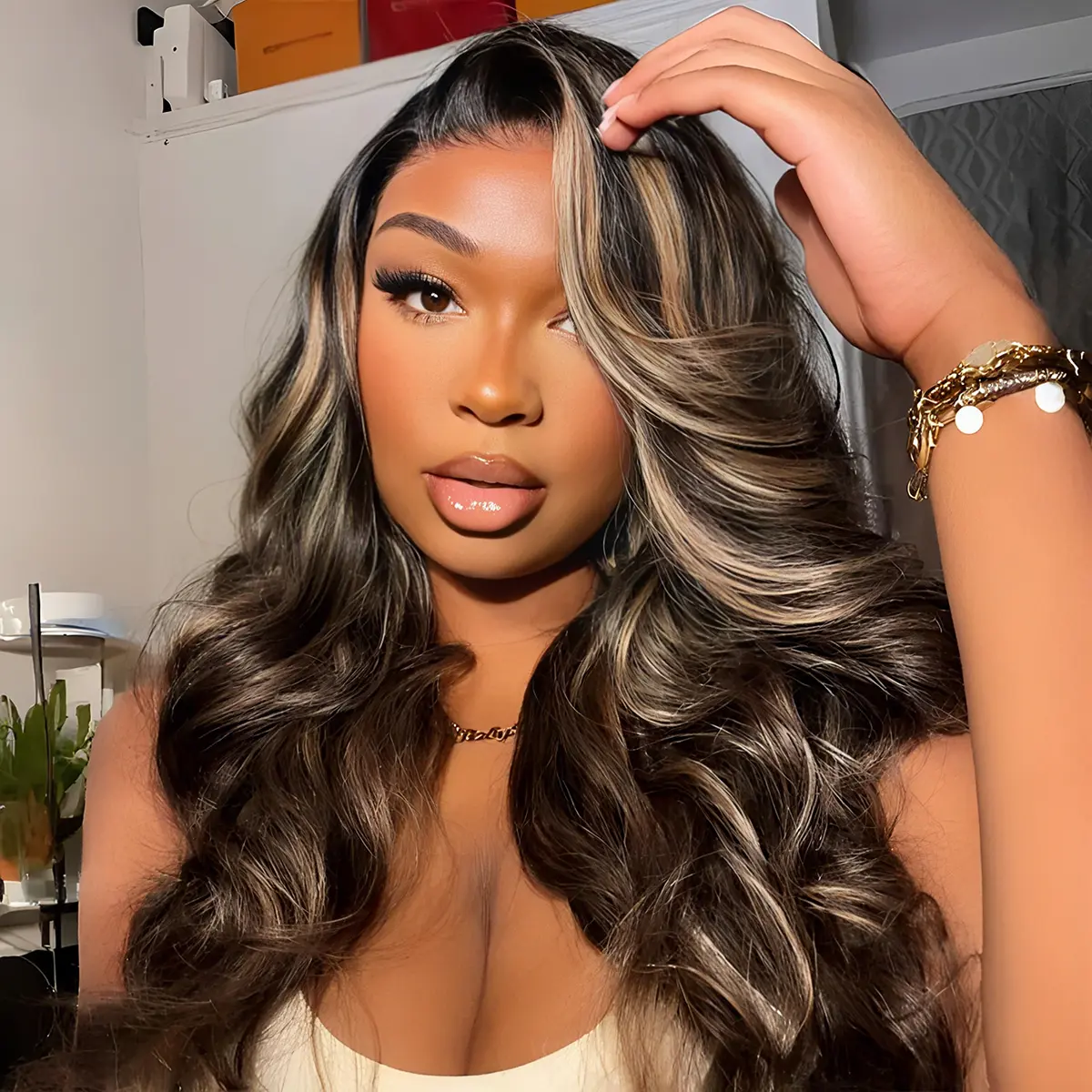 Mscoco Glueless Balayage Honey Blonde Highlight Human Hair Wig 1B 22 Body Wave & Straight Lace Wig 6x5 Wear And Go HD Lace Wig Preplucked Wig Body Wave Wigs Highlight Ombre Wig