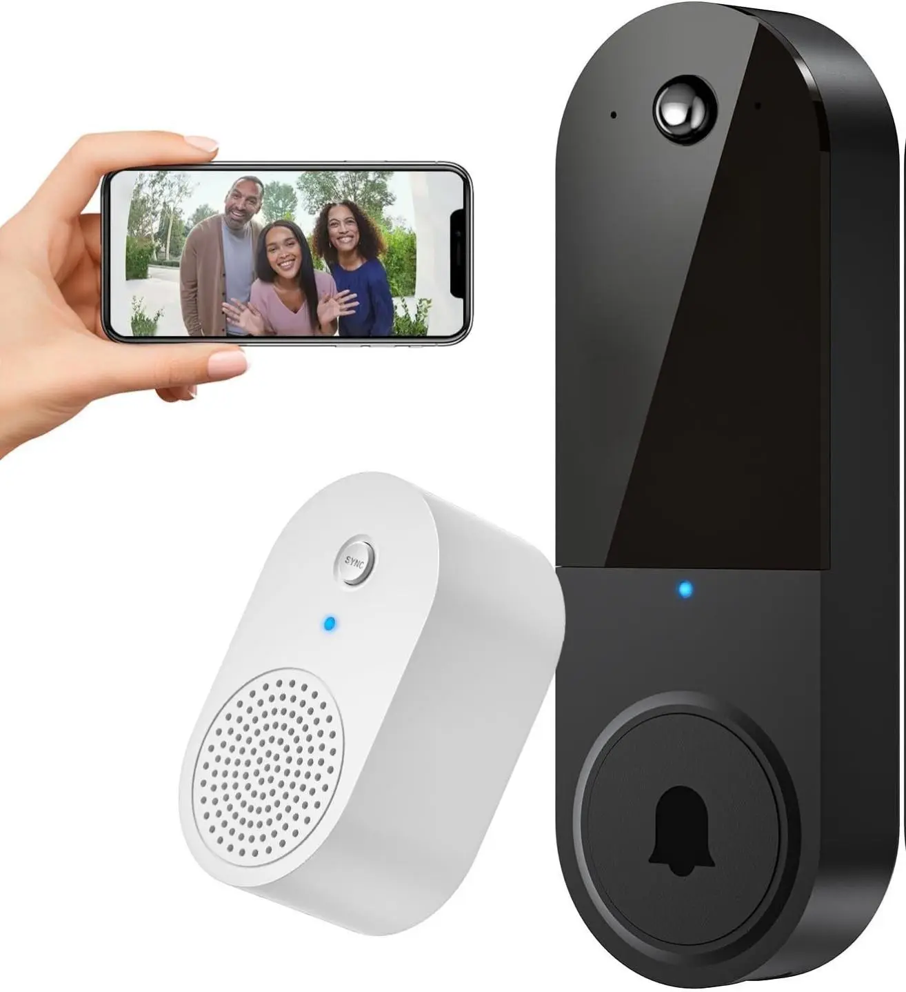 Wireless Smart Doorbell Camera, 1080P, 2.4Ghz WiFi Only, Cloud Storage, Live View, 2-Way Talk, Night Vision, Included Ring Chime, Real-Time Alert, Indoor Surveillance, Digital Intercom, Home Security System (Black) [New Deal]