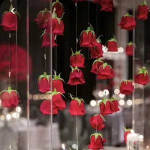 Artificial Rose Hanging Decoration, 1 Set Romantic Clear Thread Rose Hanging Decoration, DIY Wedding Decoration, Party Center Decoration, Ornaments, Flowers, Bouquet, Decorative Flowers