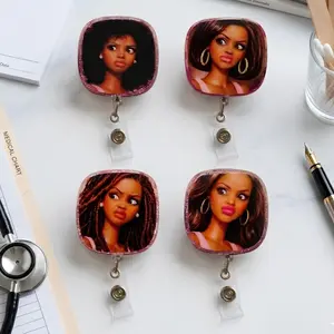 Sassy Melanin Lady Disgusted Expression Badge Reel Funny Retractable ID Holder For Nurse Healthcare Worker Medical Professional Work Mood Accessory