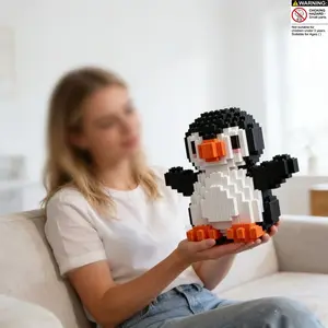 1000pcs Penguin Building Blocks DIY Decoration, Home Decor, Ideal Holiday Gift for Ages 6+, Abs Material, Christmas and Halloween Present
