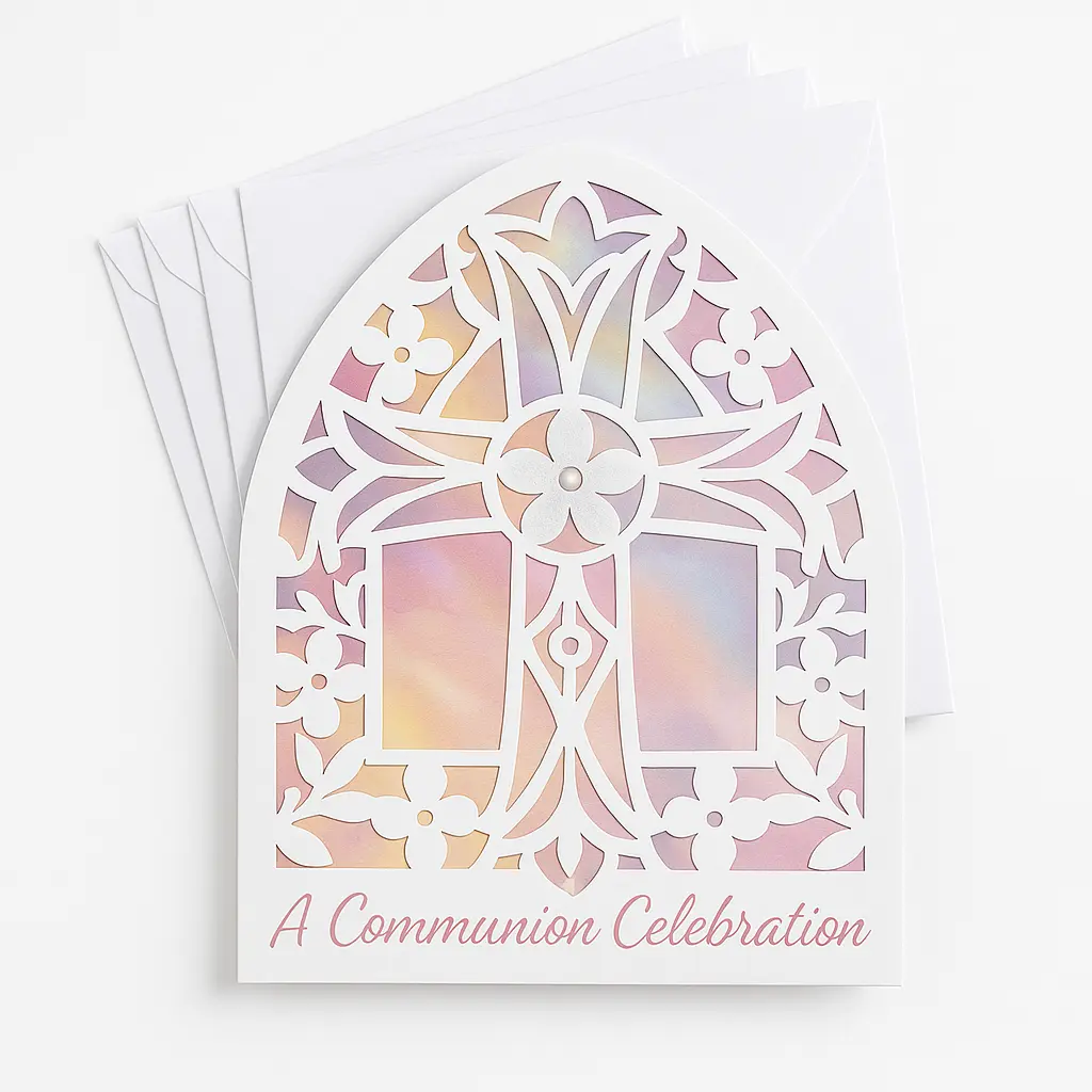 Pink Communion Celebration Invitations with Envelopes - 8 Pack