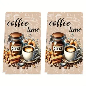 Coffee Time Kitchen Towels of 2, Cafe Themed Cloths for Kitchen Washing Dishes, Hand Towel for Cafe Bar Home, Soft Microfiber Decorative Tea Towel, Coffee Lover Gifts for Women,16X24in