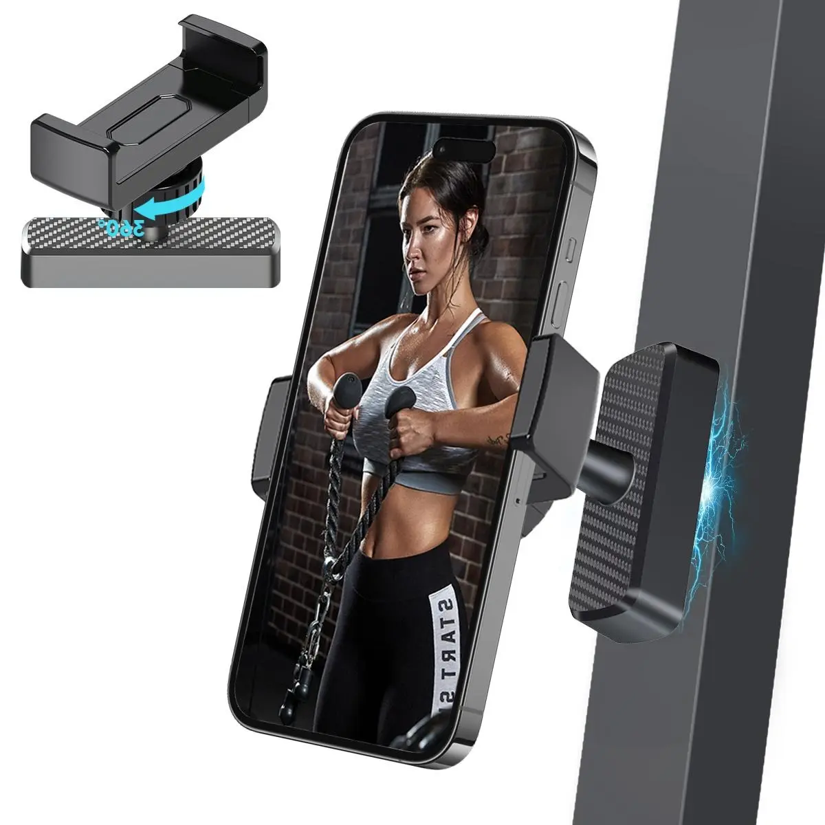 Magnetic Phone Holder & Mount Stand with Alloy Base & Joint for Secure Hold, 360° Adjustable, Unisex Sports Accessory for 4-7 in iPhone/Android Phones
