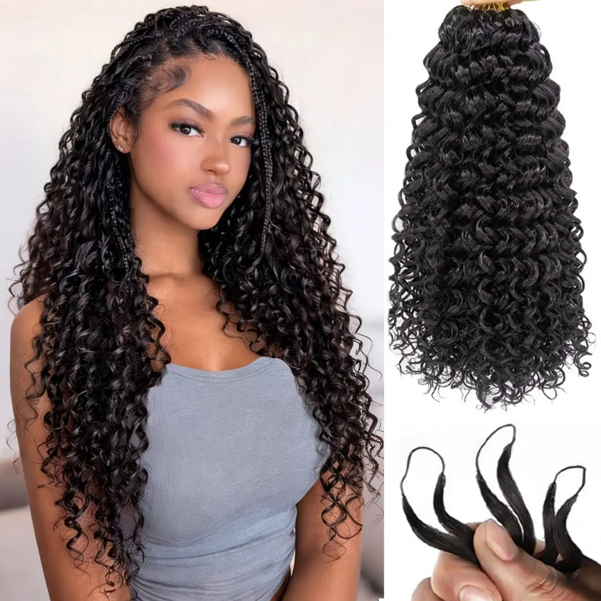 OQ HAIR Water Wave Crochet Hair Human Hair Extensions Miracle Knots Pre-Separated 50g/Pack for Knotless Boho Braids 4-5 Packs for Full Head