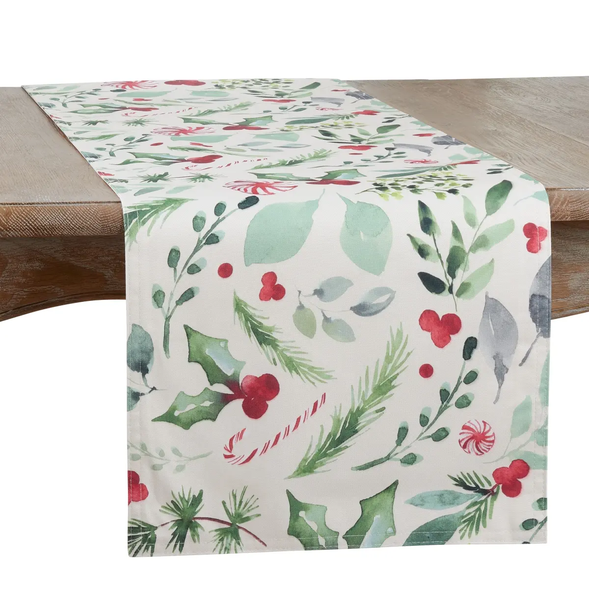 Saro Lifestyle 2121.M1672B 16 x 72 in. Oblong Christmas Foliage & Candy Canes Table Runner