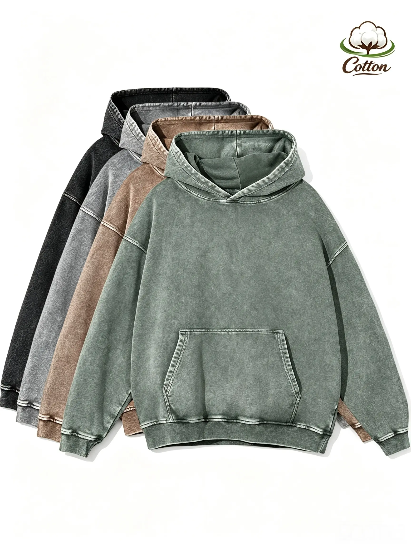 Sexy Acid-Wash Hooded Sweatshirts, Unisex Loose Pure Cotton Heavyweight Pullover for Autumn & Winter, Long Sleeve, Baggy, Oversized, Menswear, Plain, Retro, Outdoors, Loose-Fit, Acidwashed Style, Basic, Casual Ootd